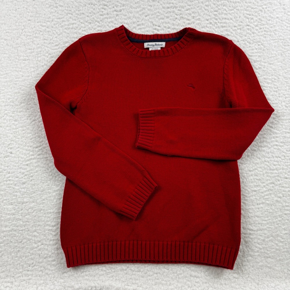 Tommy Bahama Sweater Boys L (10/12) Red Ribbed Knit Hem Pullover Winter Wear